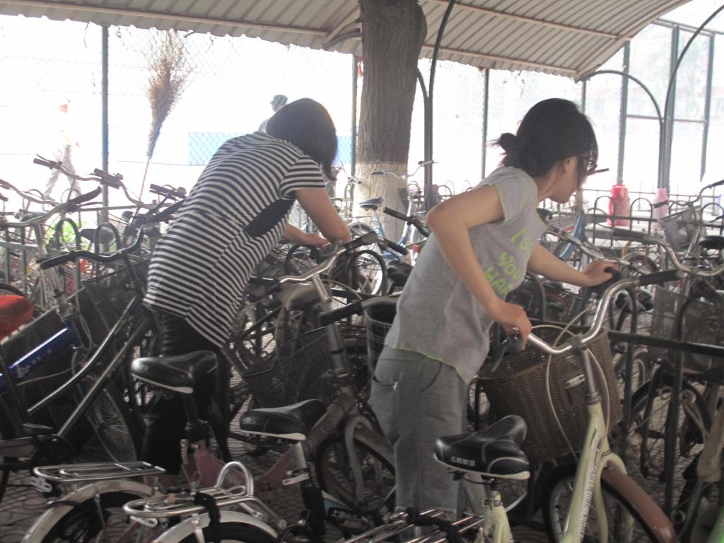 支部成员擦洗自行车